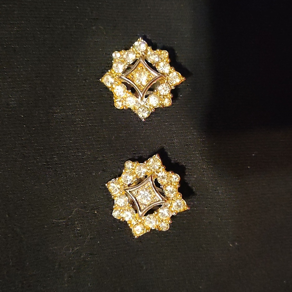 Rhinestone and silvertone clip-on earrings